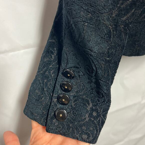 INC International Concepts Faux Suede Floral Black Blazer Size 8 Button Front - Picture 6 of 9